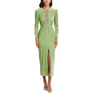 Saloni Womens Jinx Stretch Velvet Silk-Blend Midi Dress, Green